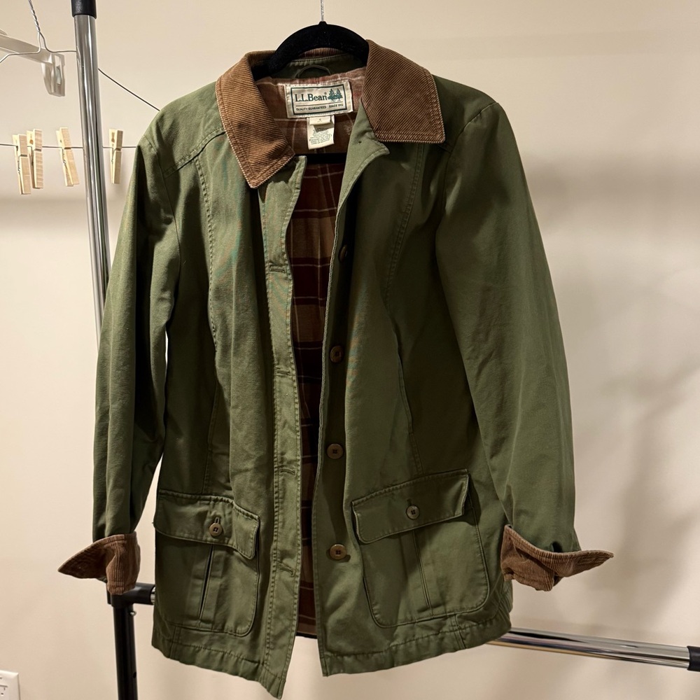 LL Bean Women's Adirondack Barn Coat, Flannel-Lined - Green - Small